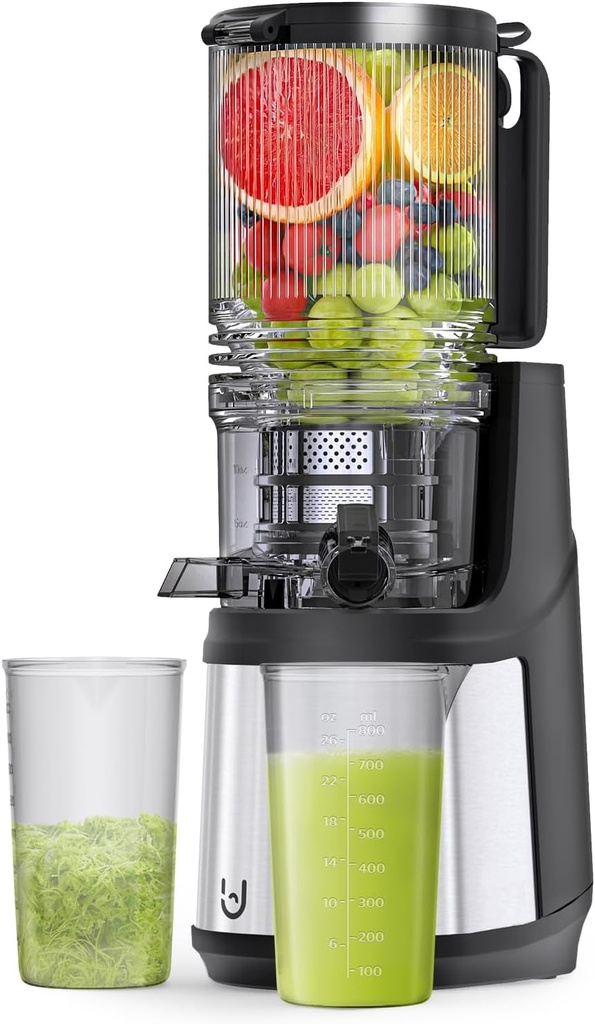 Masticating juicer, 350W Slow Cold Press Juicer with 5.8-inch Larger Feed Chute, Pure Juicer Machines for whole Vegetables & Fruits, Easy to Clean