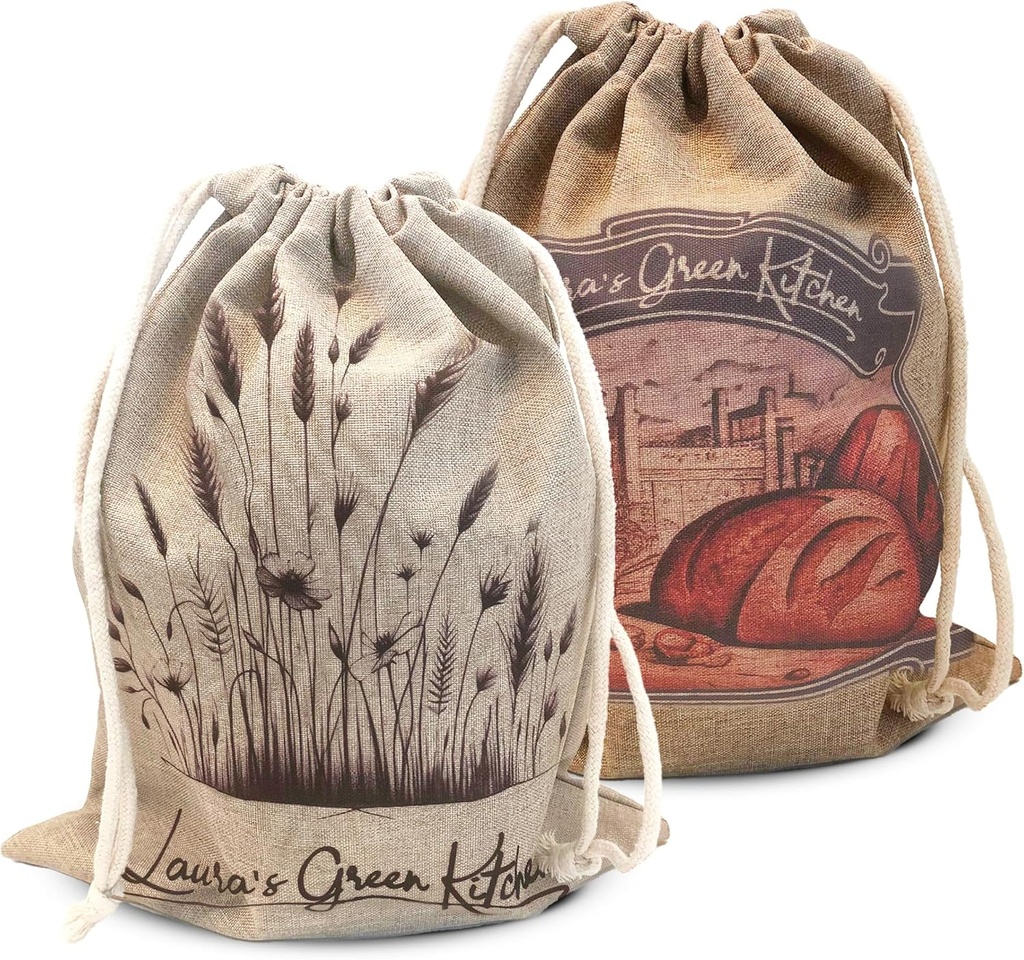 Laura's Green Kitchen Linen Bread Bag - 2 Pack, Beige