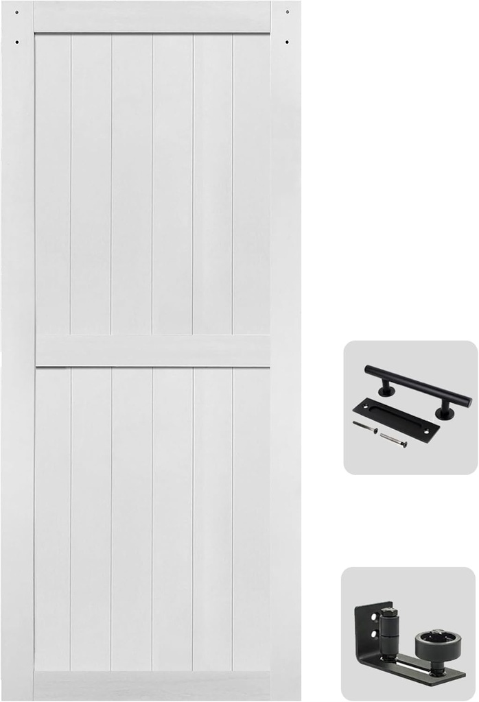 S&Z TOPHAND® 36in x 80in MDF Barn Door, British Brace, Solid Barn Door Slab Covered with Water-Proof PVC Surface, Simple Assembly is Required