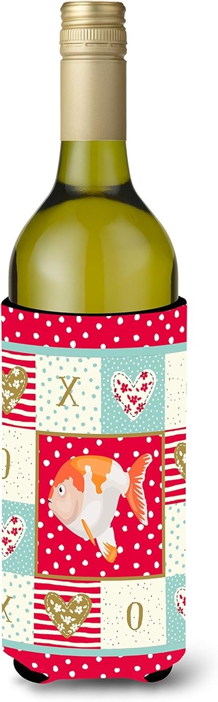 Caroline's Treasures CK5474LITERK Lionhead Goldfish Love Wine Bottle Hugger, Red Bottle Cooler Sleeve Hugger Machine Washable Collapsible Insulator Beverage Insulated Holder