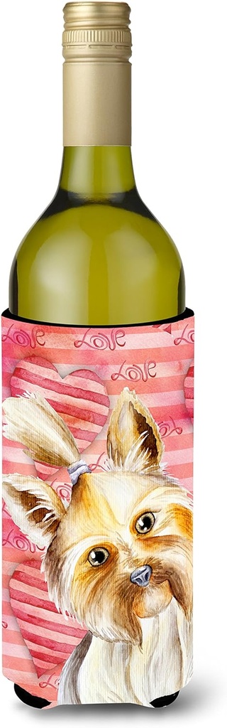 Caroline's Treasures CK1389LITERK Yorkie Yorkshier Terrier Love Wine Bottle Hugger Bottle Cooler Sleeve Hugger Machine Washable Collapsible Insulator Beverage Insulated Holder