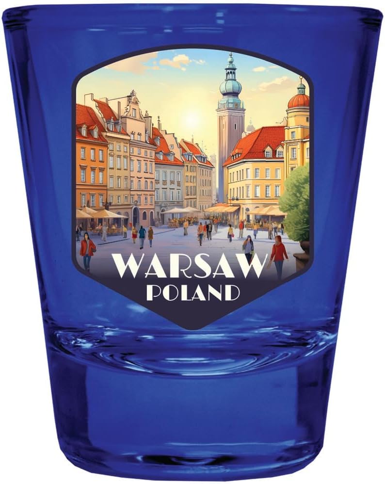 R and R Imports Warsaw Old Town Alexandria Market Place Design Souvenir Full Color 2oz Shot Glass Blue 4-Pack