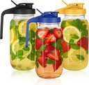 3 Pack Glass Mason Jar Pitcher with Pour Spout Lid, 64OZ Leak-proof Wide Mouth Jugs for Cold Brew Coffee, Breast Milk Storage, Water, Lemonade, Leak Proof