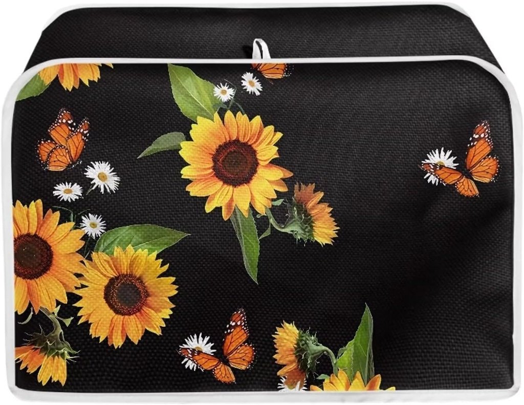 chaqlin Novelty Toster Cover 4 Slice Wide Slot Black Sunflower Graphics Bread Machine Accessories Fingerprint Protection