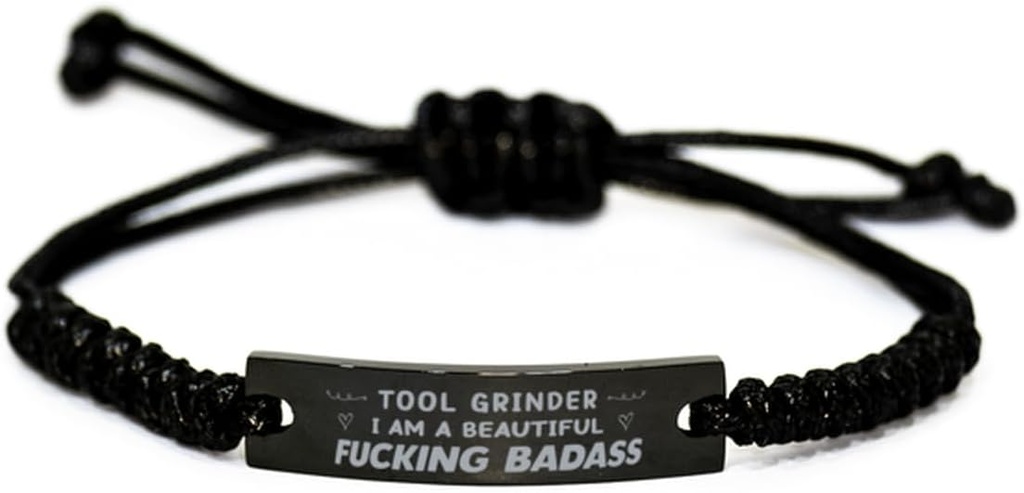 Black Stainless Steel Handmade Bracelets Adjustable Cord Inspirational, Tool Grinder I AM A Beautiful Fucking Badass