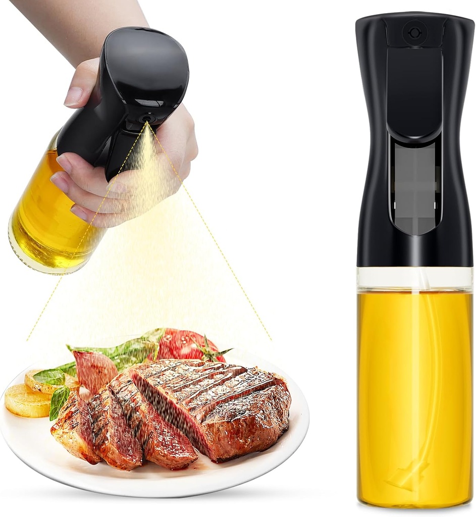 Oil Sprayer For Cooking, 2025 New Food Grade Olive Oil Sprayer and Dispenser for Cooking, Air Fryer, Deep Frying, BBQ (Black, 220ml)