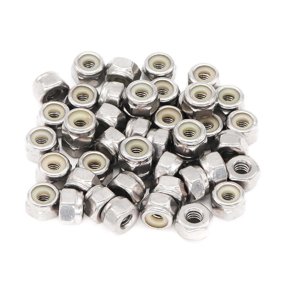 BinifiMux 50pcs 1/4-20 Inch Nylon Inserted Self Locking Nuts - 304 Stainless Steel, 1/4" Nylock Nuts for Furniture, Tools, Handle