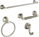 BGL Bathroom Hardware Set Brushed Nickel Adjustable Expandable Towel Bar 4-Piece Bathroom Accessory Set Wall Mounted Robe Hook Toilet Paper Holder Towel Ring Towel Bar