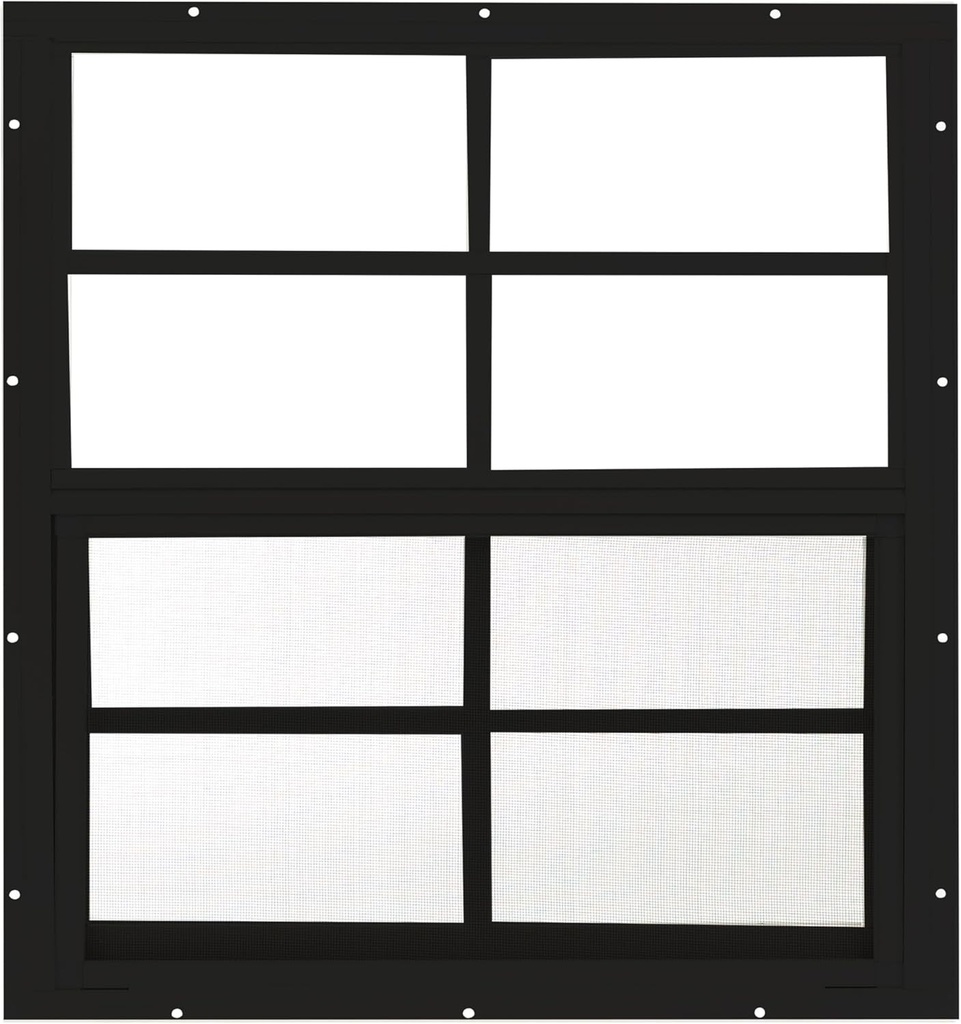 Shed Windows 24x27 (1-Pack) | Sliding Windows with Tempered Glass & Screens | Flush Mount, Black Aluminum Frames for Sheds, Chicken Coops & Playhouses