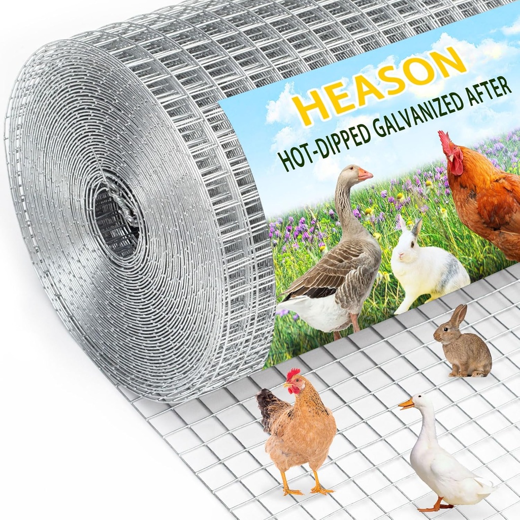 24 in x 50 ft 1/2 inch Hardware Cloth 19 Gauge Wire Fencing Galvanized Welding Garden Fence Roll Square Mesh Chicken Rabbit Snake Cage Heavy Duty Welding Fencing