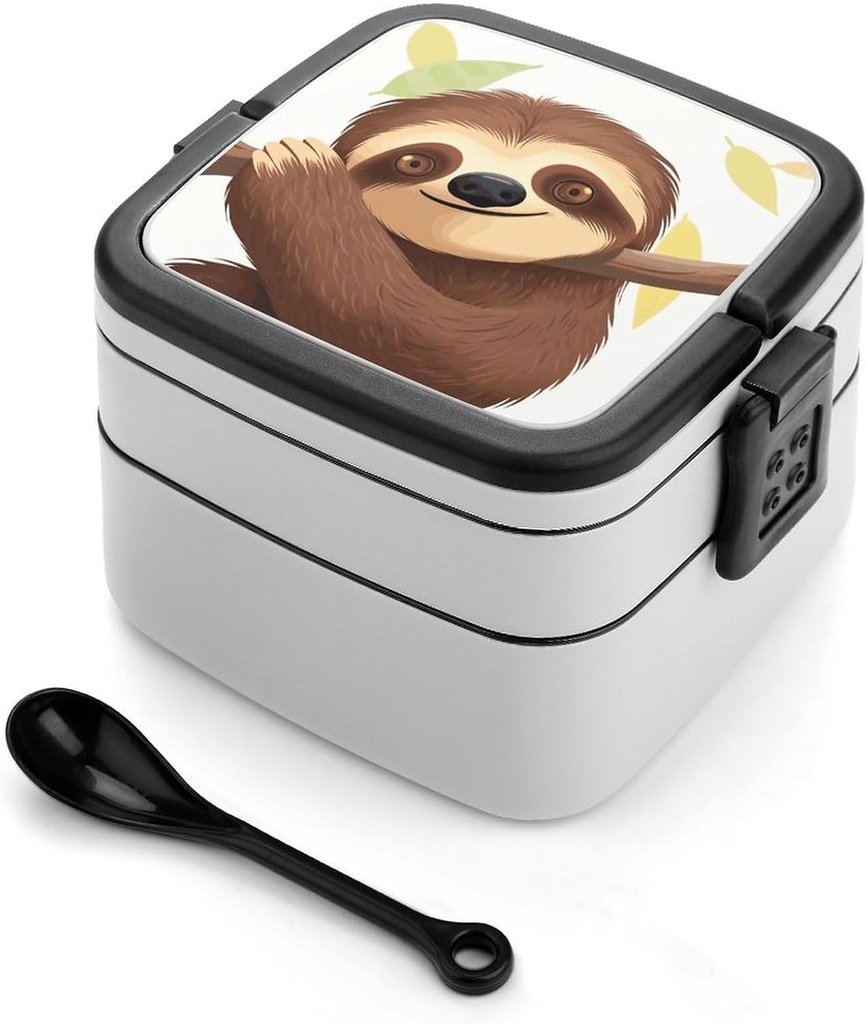 Bento Box Stackable Lunch Box with 2 Compartments Leak-Proof Food Storage Containers Sloth Bento Lunch Box for Adults Lunch Containers with Utensil Set