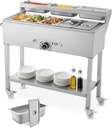 VEVOR Commercial Propane Steam Table, 5 Food Pans & 3 Condiment Pans, LP Gas Outdoor Soup Warmer with Drain Valve and 3" Wheels, Stainless Steel Propane Food Warmer with Adjustable Temp for Outdoor