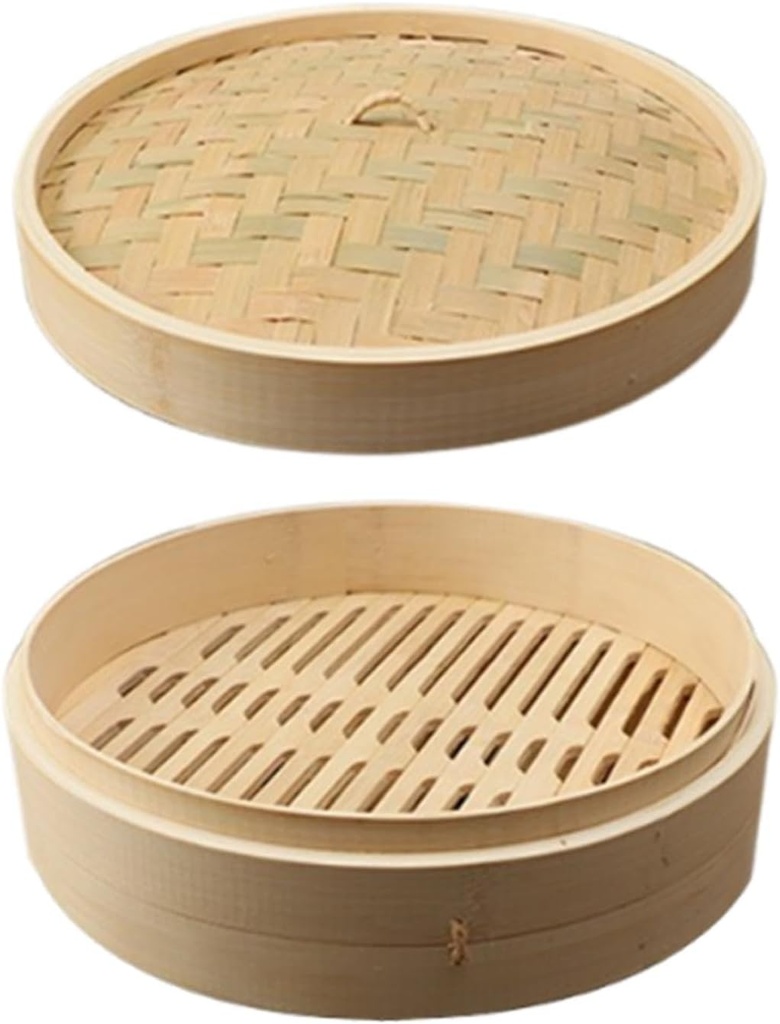 Bamboo Steamer Food Steamer Cookware Traditional Chinese Asian Cuisine Bun Steaming Basket for Chicken Potsticker Seafood, 30cm