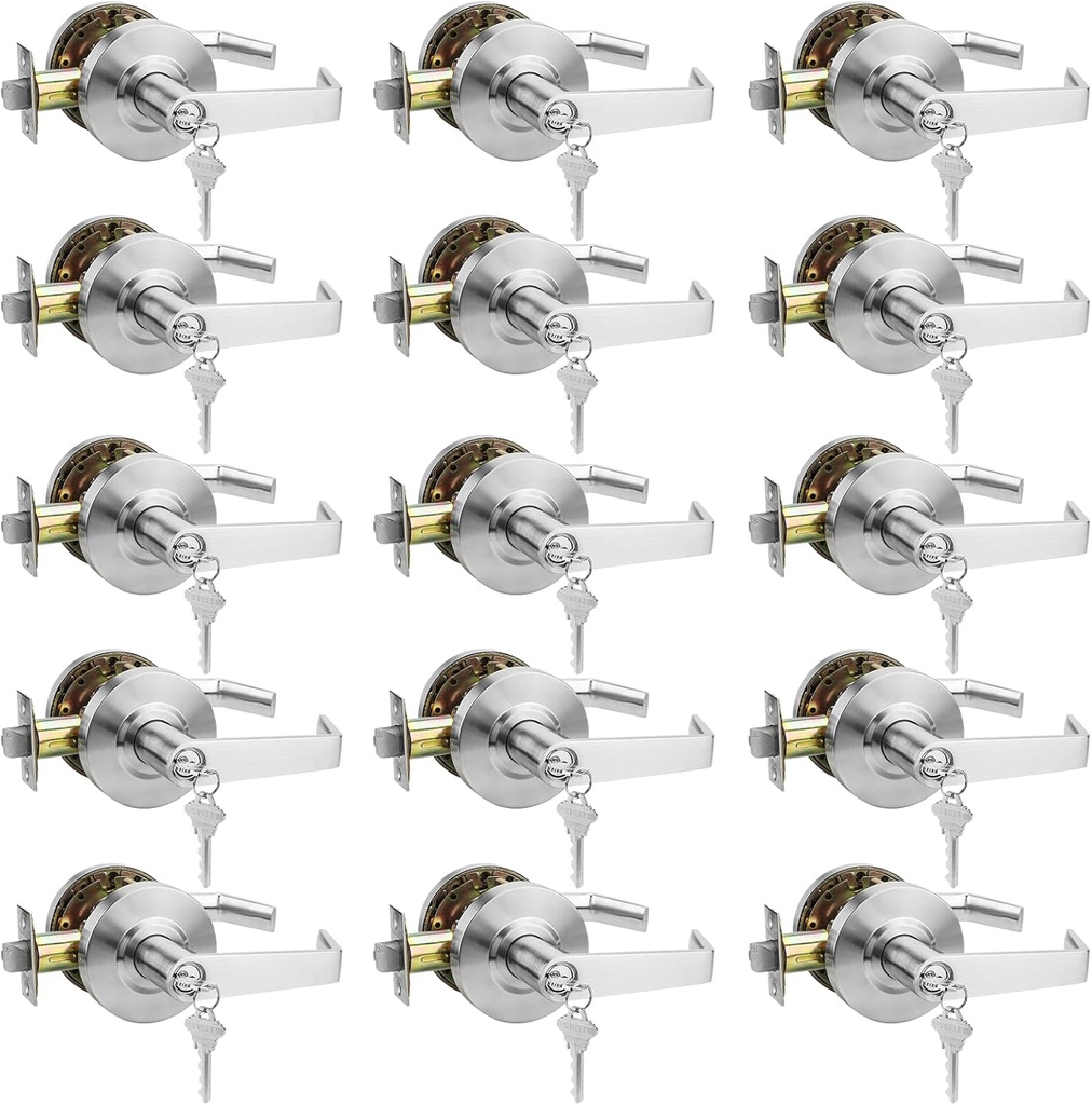15 Pack of Comercial Door Handles Door Locks for Store Room with Heavy Duty Lever Handles for Closet
