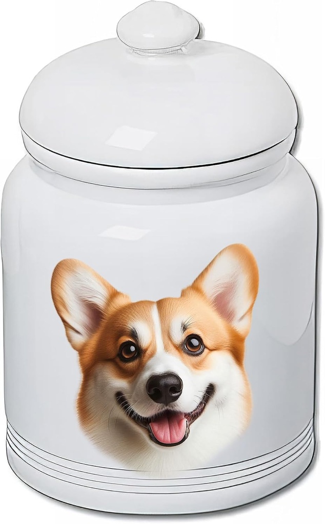 Corgi Cardigan Fawn/White - Best of BreedDog and Cat Ceramic Treat Jar 9" Tall Air Tight Seal All White