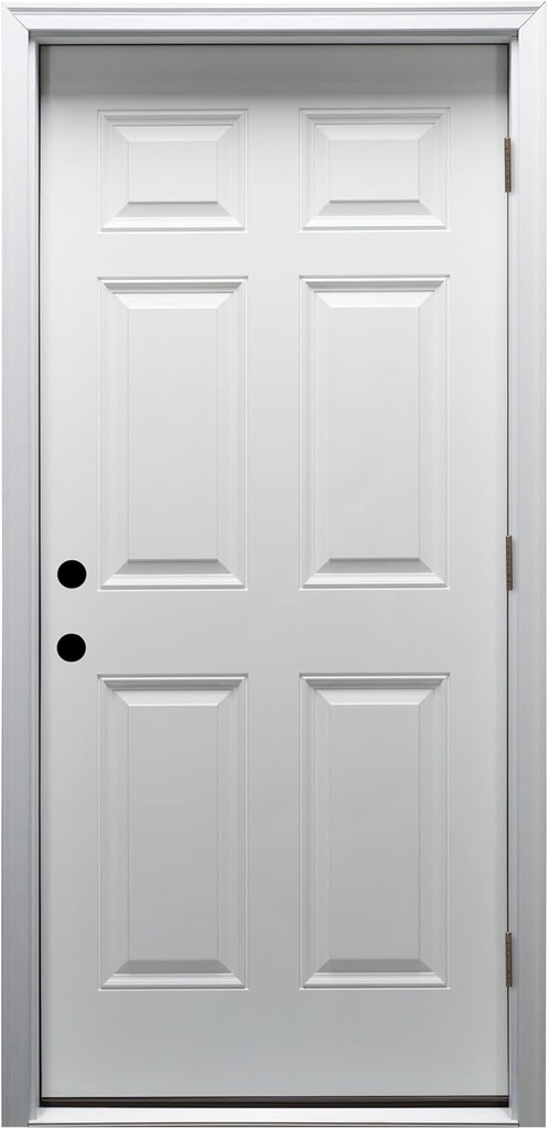 National Door Company, Exterior Single Door, Fiberglass Smooth, 36" x 80", 6-Panel, No Glass - Impact Collection, Left-Hand Outswing