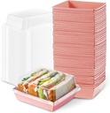 Plastic Charcuterie Boxes with Clear Lids 5in 50pcs, Pink Small Square To Go Paper Bakery Dessert Boxes, Disposable Mini Food Containers for Sandwich Cookie Slice Cake Strawberry Snack