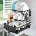 Dish Drying Rack for Kitchen Counter - 3 Tiers Stainless Steel Over Sink Dish Drainers, Space Saving Detachable Large Countertop Organizer with Utensil Holder, Cutting Board Rack (Black)