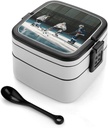Stackable Double-Layer Bento Box Ice Hockey Adults Lunchbox With Spoon Cute Japanese Bento Box Dishwasher Safe for Work Travel Dining Outc