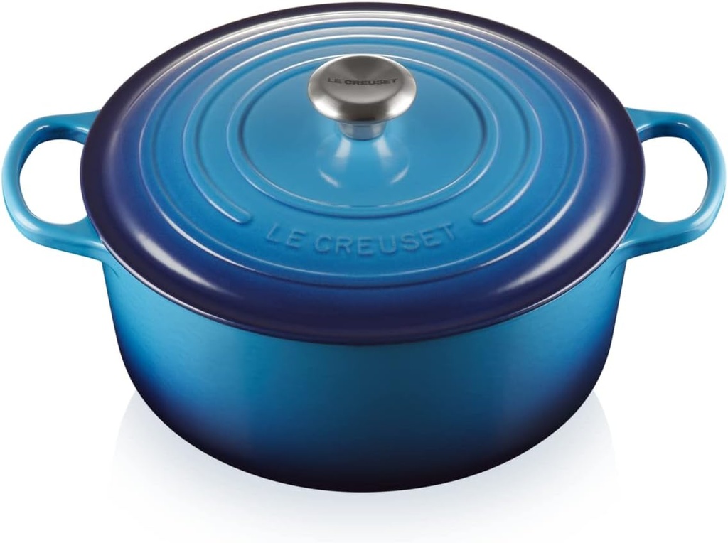 Le Creuset Signature Enamelled Cast Iron Round Casserole Dish With Lid, 28 cm, 6.7 Litre, Azure, 21177182202430