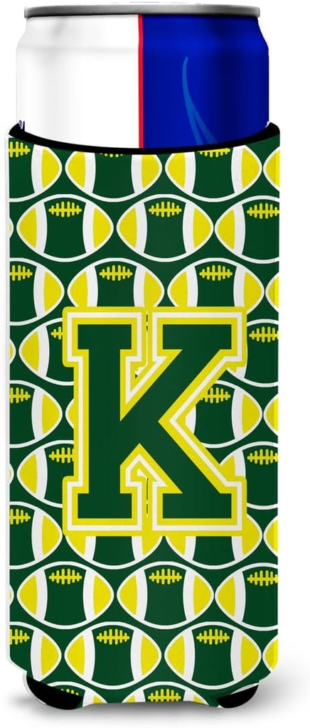 Letter K Football Green and Yellow Ultra Beverage Insulators for slim cans