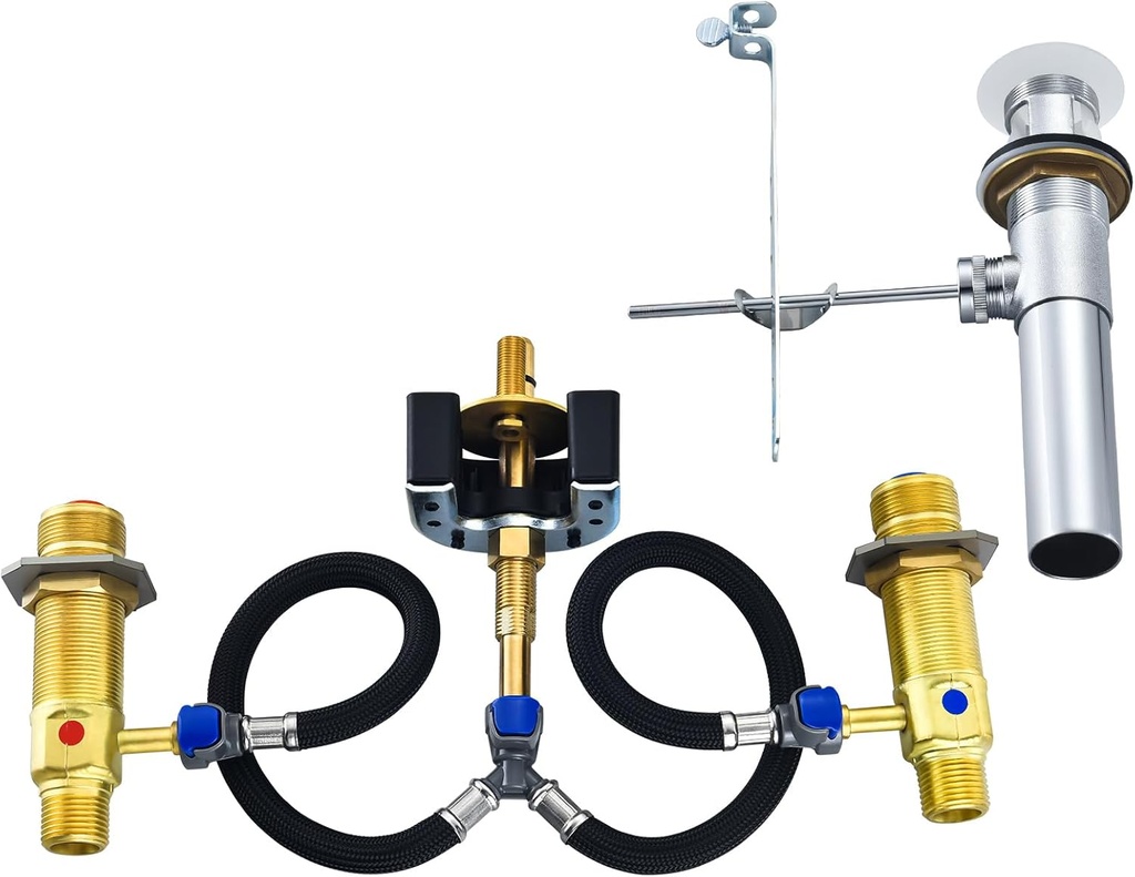 Rough-In Valve with Drain Assembly, Compatible with Moen Widespread Bathroom Sink Faucet, 1/2-Inch IPS Connections, Brass Construction