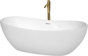 Rebecca 70 Inch Freestanding Bathtub in White with Shiny White Trim and Floor Mounted Faucet in Brushed Gold