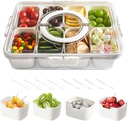 Snackle Box Container,Divided Serving Tray with Lid and Handle,Portable Snack Containers,8 Compartment Snack Box Container,Transparent Storage Box for Fruits,Vegetables, Candies