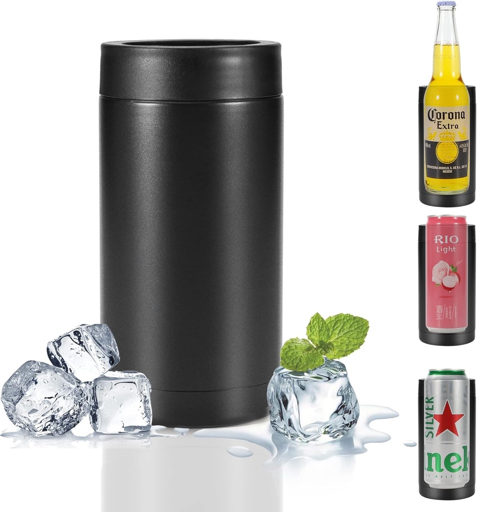 16oz Stainless Steel Double Wall Insulated Can Cooler, Beer Bottle Holder, Bottle or Tumbler for Slim Beer & Hard Seltzer Cans (BLACK)