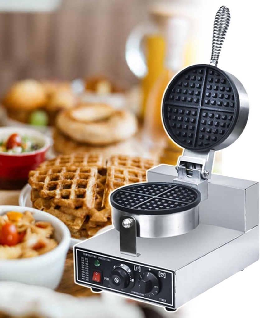 Commercial Belgian Waffle Maker, Non-Stick Professional Waffle Maker Machine, Restaurant Waffle Maker with Time Control & Temperature Adjustable,SingleHead