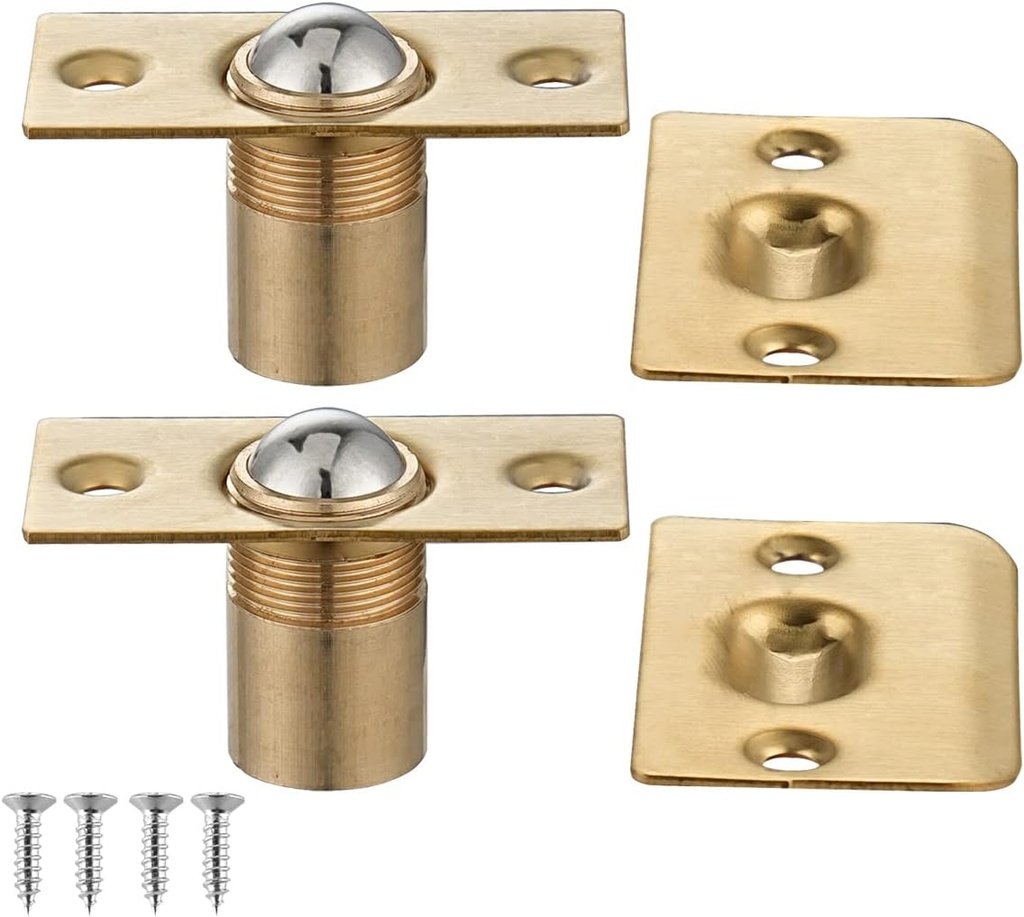 JQK Closet Ball Catch Door Hardware, Stainless Steel Catch Adjustable with Strike Plate, Gold Finish 2 Pack, HBC100-BG-P2