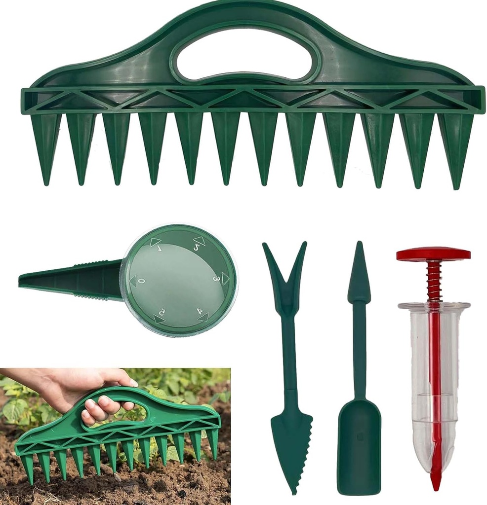 7-Piece Mini Seed Sowing Tool Set for Tiny Seeds, Handheld Manual Seed Dispenser with 12-Hole Digger Seed Planter Tool, for Outdoor Planting in Gardens, Lawns, and Farms (Red)