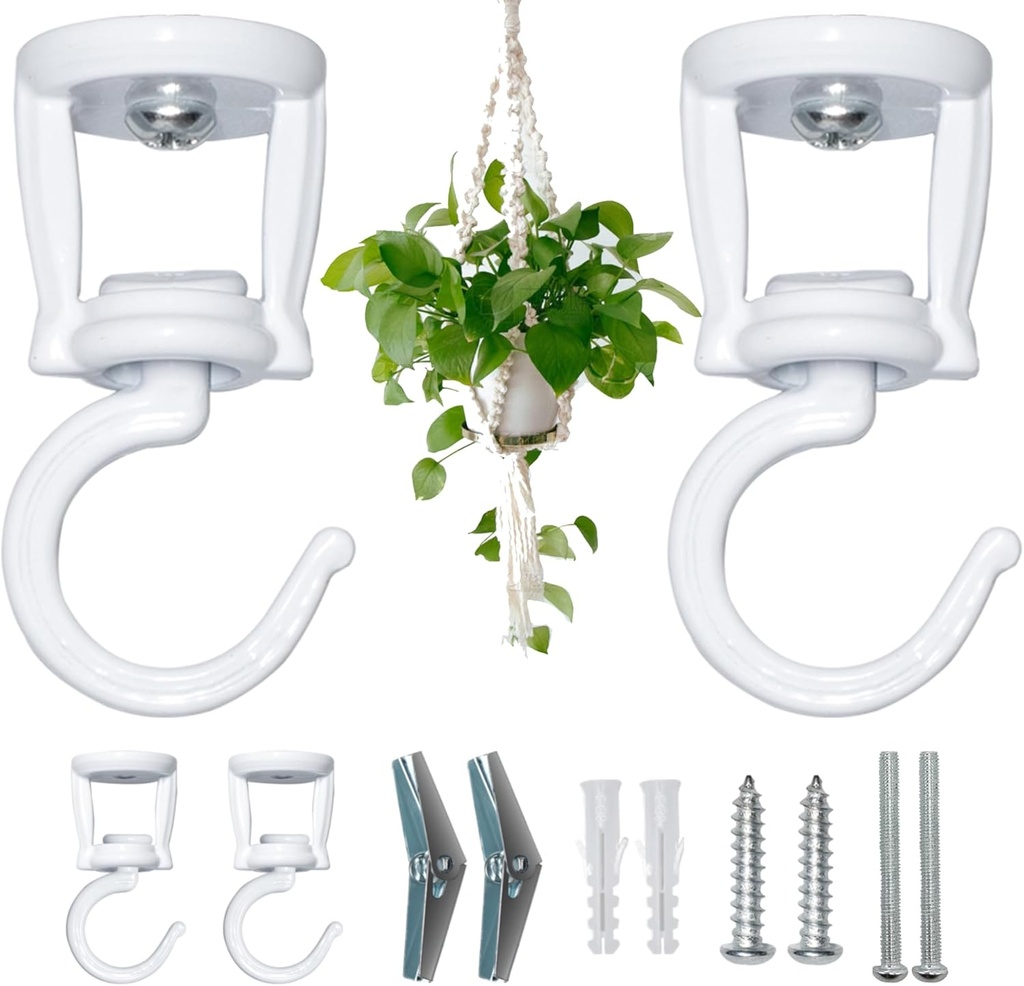 ONIKK Ceiling Hooks for Hanging Plants (2 PCS White), Heavy Duty Metal Plant Hooks, Screw in Hooks for Hanging Birdfeeders, Lamps, Planters, Indoor Outdoor Wall Baskets Hooks up to 33 lbs