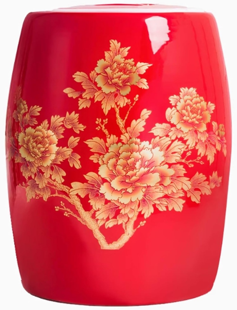 Red Food Storage Container Kitchen Sealed Jar, Ceramic Canister with Lid, Rice Storage Box for Cereal, Flour, Sugar, Coffee, Easy to Use(26x20 cm/10x8 in)