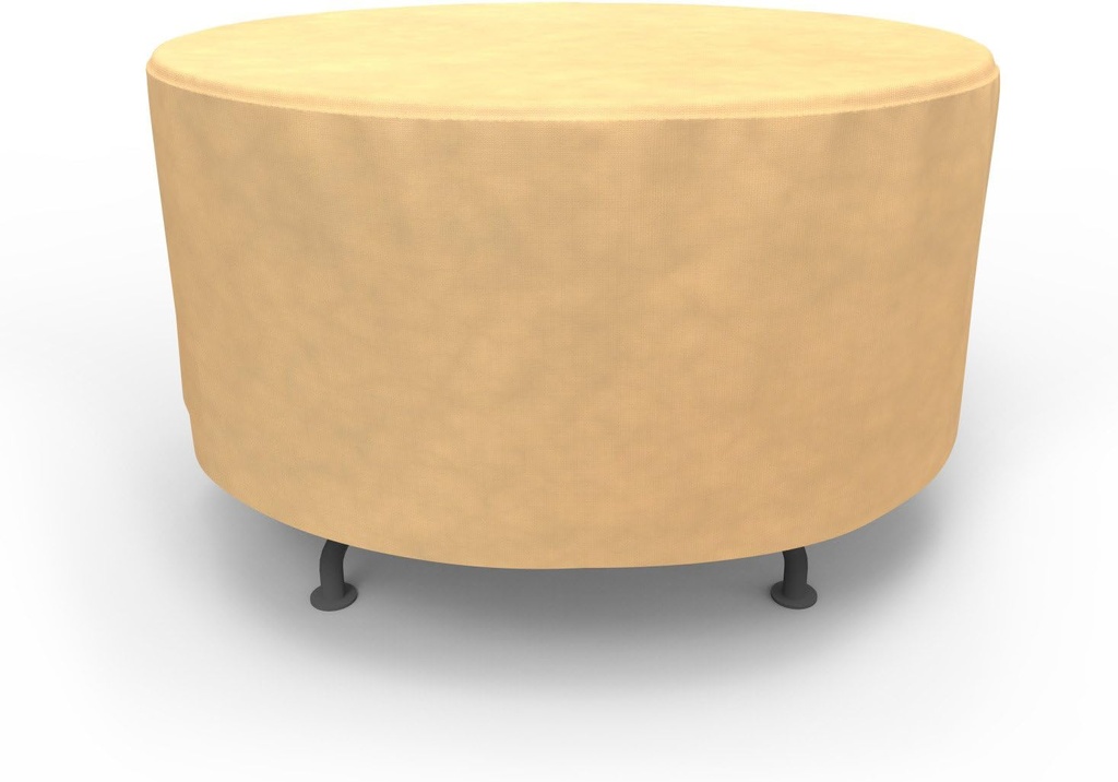 Budge P5A22SF1 All Seasons Round Patio Table Cover Lightweight, UV-Resistant, Medium, Tan