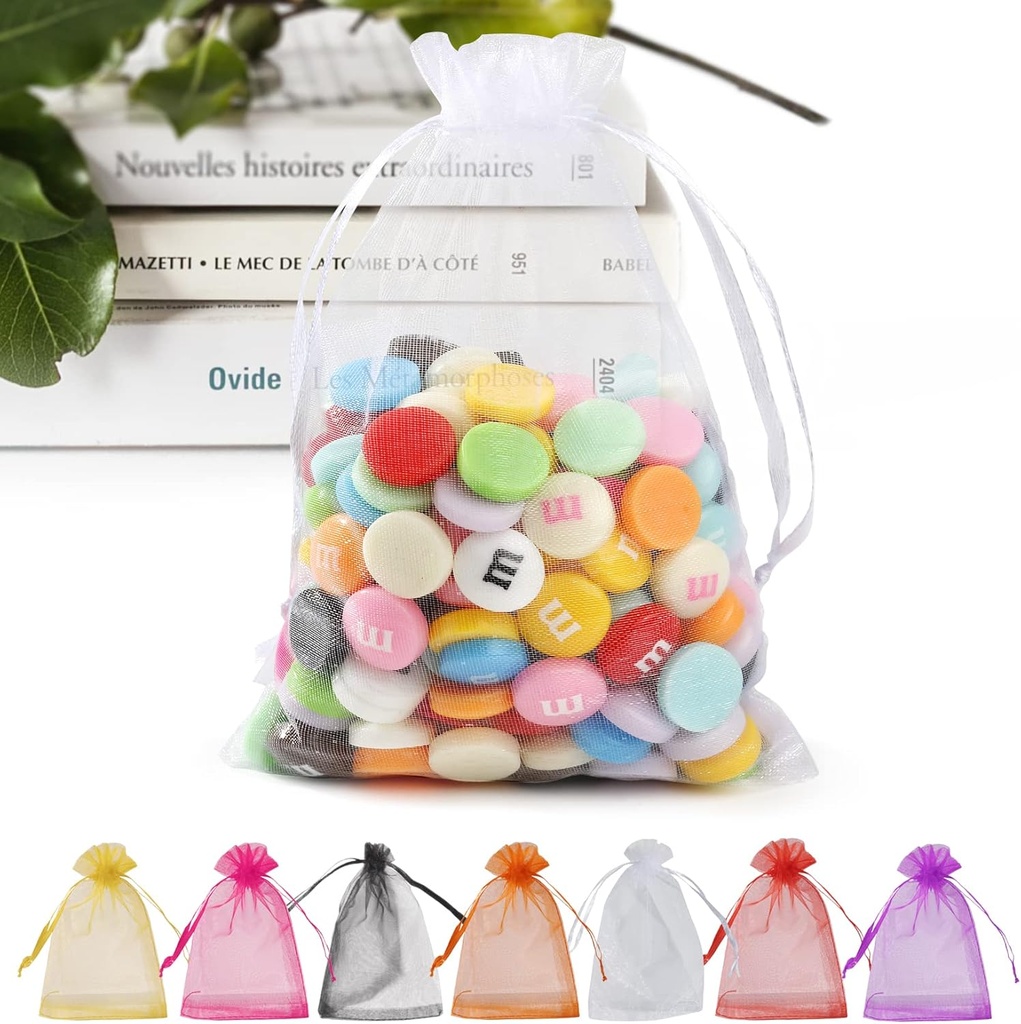 ANZNKU 50 Pack White Organza Bags 5 x 7 Inch, Sheer Favor Mesh Bags Drawstring, Gift Bag Small Size, Mesh Bag Drawstring For Wedding Party