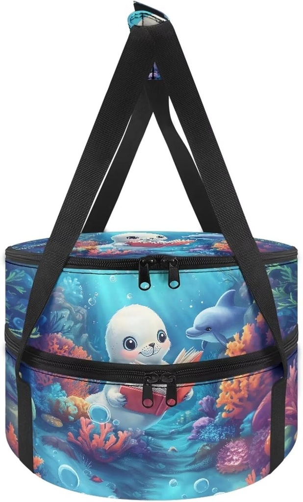 Seal Double Casserole Dish Carrier Insulated Round Pie Cake Cheesecake Insulated Carrier Bag with Handle Leakproof Hot Food Carriers for Transport Fits 13" Baking Dish