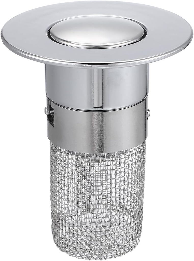Push-Type Sink Drain Plug with Anti-Clogging Filter Abs Stainless Steel Bathroom Basin Stopper for Easy Sealing and Quick Drainage