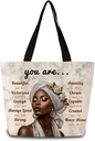 African American Tote Bag Reusable Grocery Bags Aesthetic Shopping Shoulder Handbag with Interior Zipper Pocket Stylish Inspired Bible Quotes Marble Queen Present for Women