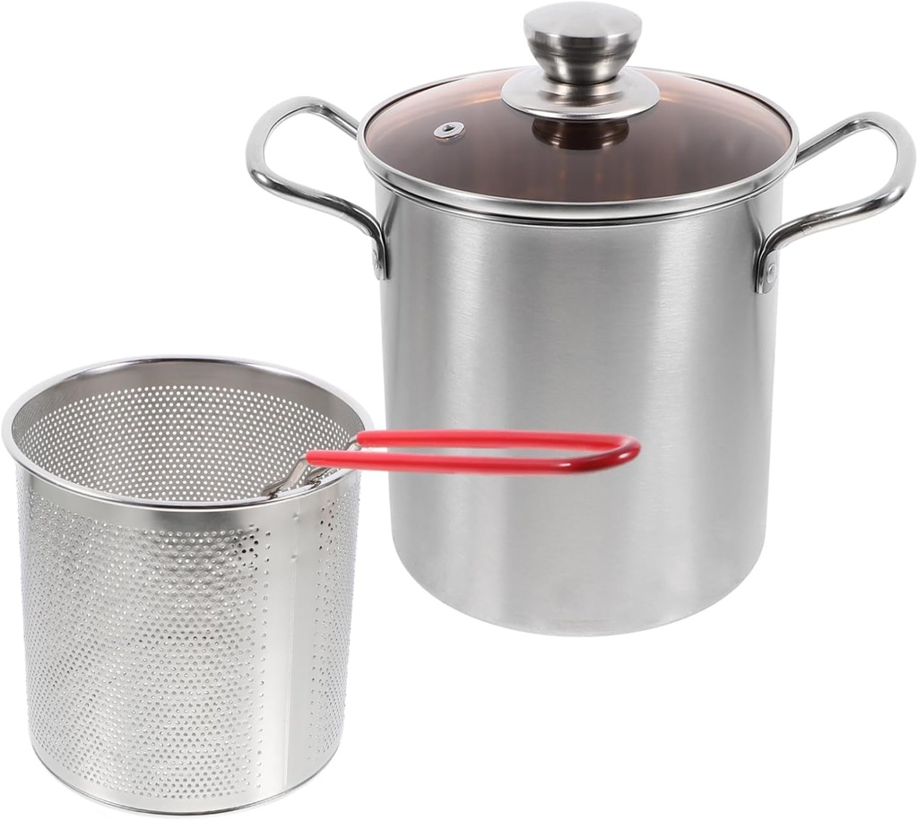 Garneck 1Set Deep Fryer with Fry Basket Ergonomic Cooking Pot for Easy Frying for Home Use and Housewarming