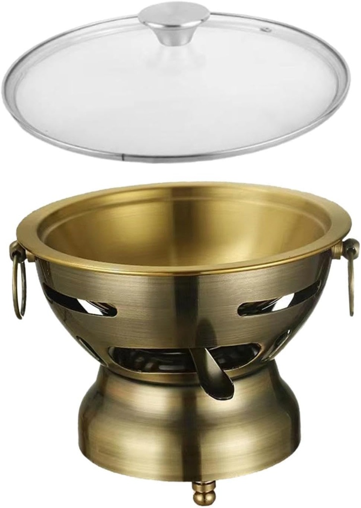 Small Hot Pot Alcohol Hot Pot Cookware Ramen Pot Stainless Steel Hot Pot Shabu Hot Pot for Party Restaurant Household Camping, Gold