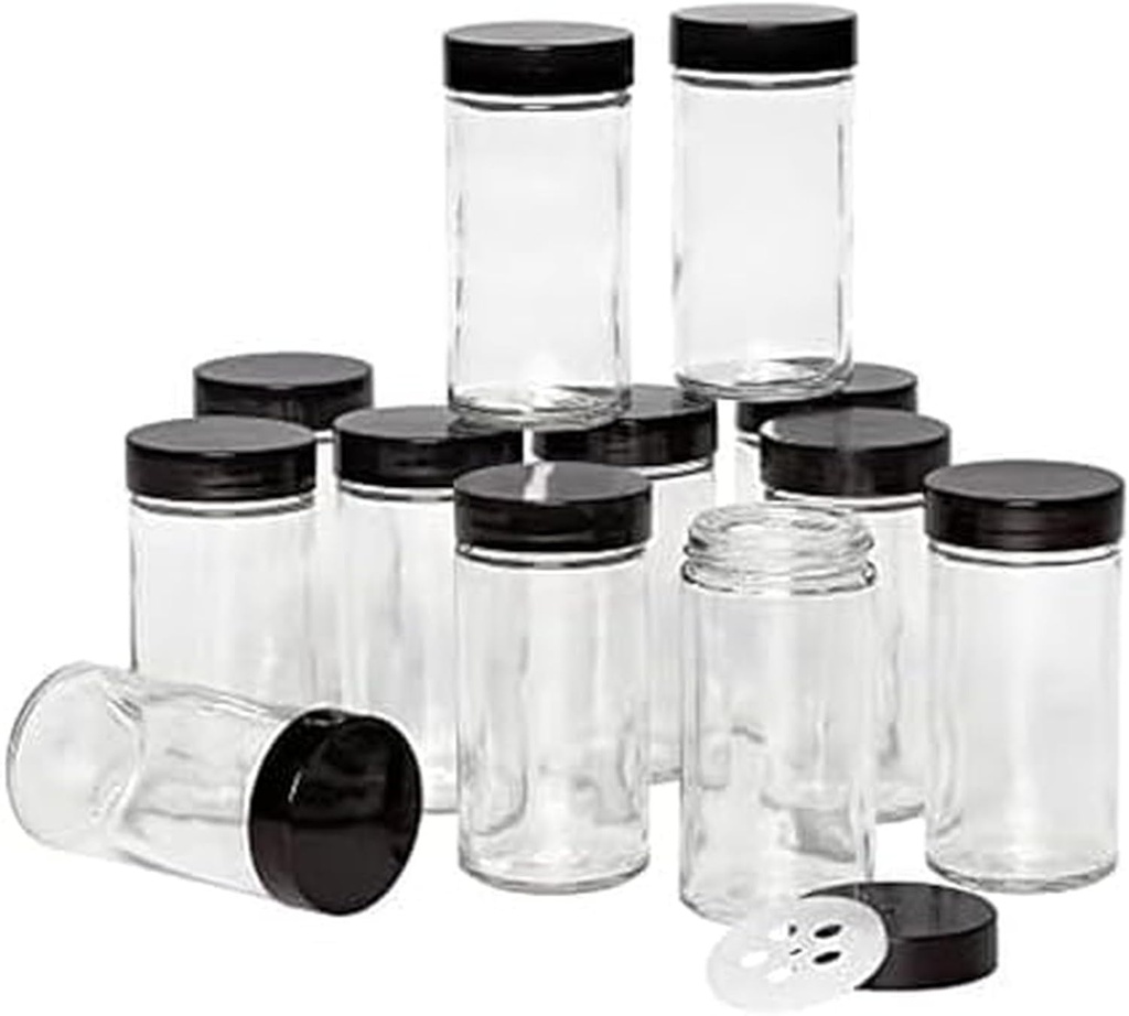 Kamenstein 5244227 Empty Jars With Black Cap, Set Of 12, 3-Ounce
