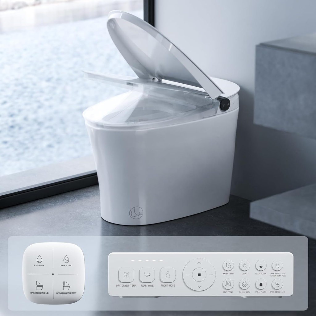 G109-1Max Smart Toilet with Bidet Built-in, ADA Height, Auto Open/Close, Dual Control & LED Display, Heated Seat & Instant Warm Water