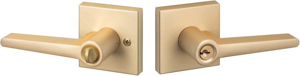 Sure-Loc BS107-SQ Basel Single Cylinder Keyed Entry Door Lever Set with Square Rose - Satin Brass