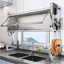 Over The Sink Dish Drying Rack, with Cover Large Dish Drainer Drying Rack for Kitchen Counter with Multiple Baskets Utensil Sponge Holder Sink Caddy, 2 Tier,95cm/37.4in