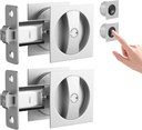 Brushed Nickel Pocket Door Hardware with Privacy Lock & Latch - Contemporary Style Square Pocket Door Lock with Edge Pull(2 Packs)