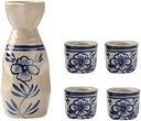 5 Pieces Ceramic Japanese Sake Set, 1 Serving Carafe and 4 Cups