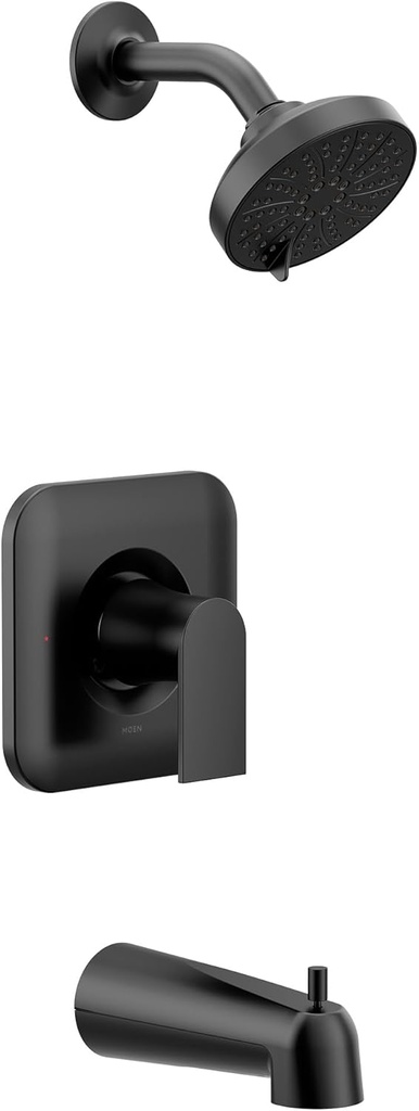 Moen Genta LX Matte Black Pressure Balancing Modern Shower Set with Showerhead Lever Handle, and Tub Spout, Posi-Temp Valve Required, T2473EPBL