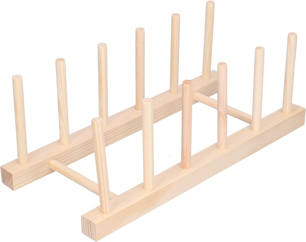 Plate Rack, Wood Plate Racks Dish Stand Holder Plate Organizer for Cabinet Space Saver Wooden Dish Drying Rack Vertical Drainer Kitchen Cabinet Organizer for Dish, Pots, Lids (5
