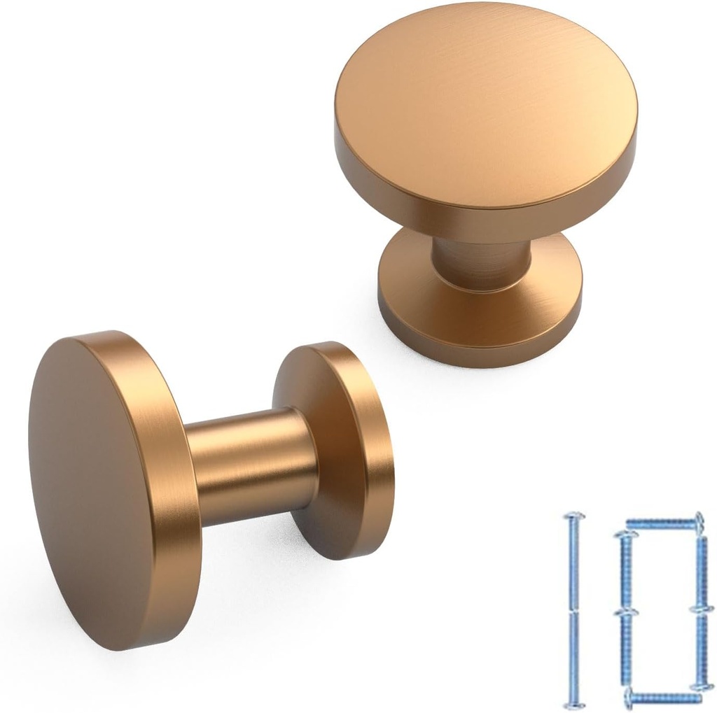 FILTA Champagne Bronze Cabinet Knobs,10 Pack Single Hole Drawer Pulls Round Kitchen Cabinet Handles,Stylish Drawer Knobs Dresser Pulls for Bathroom Cabinets